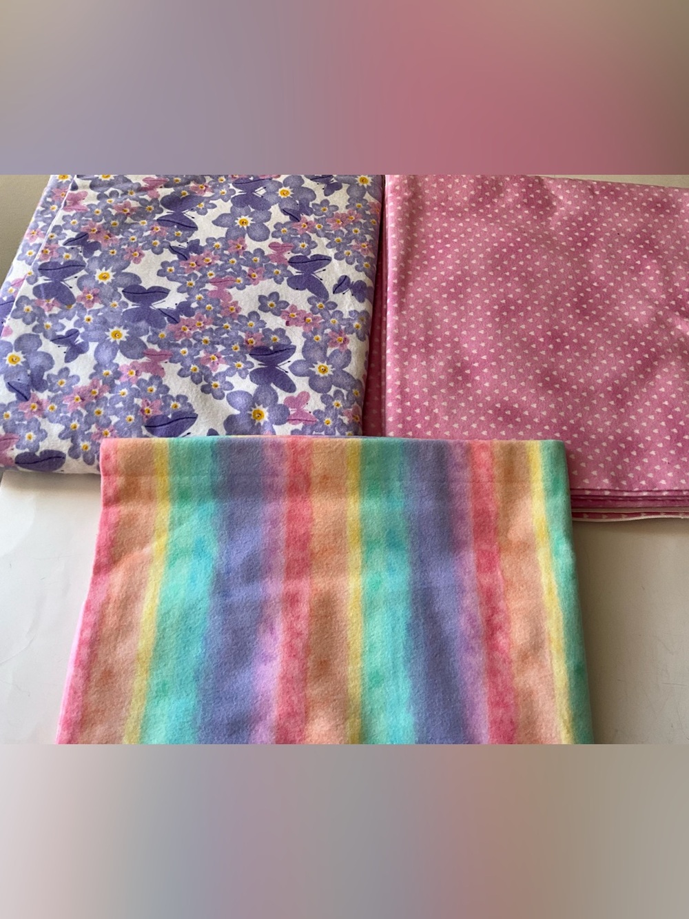 Quilting Sewing Crafts Lot Flannel Pink Purple Hearts Butterflies Rainbow